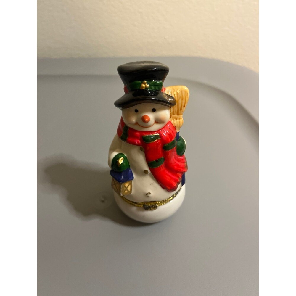 Vintage Snowman Figurine with Broom and Lantern